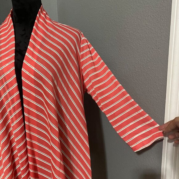 Susan Graver Weekend Open Front Cardigan XL Striped Lightweight Eyelet Casual - Picture 3 of 8